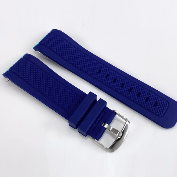22mm, 24mm Blue Silicone Watch Band w Curved Ends - Picture 1 of 2